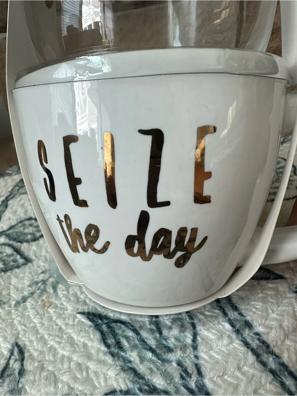 White Ceramic Mug & Glass Set with Gold Lettering - NWT